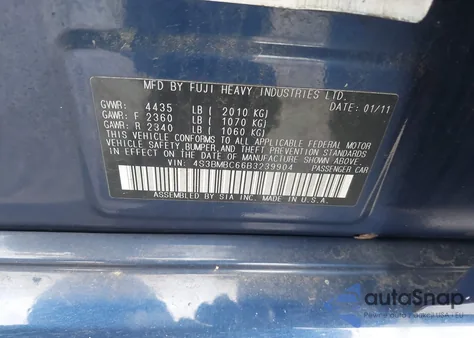 2011 Subaru Legacy 2.5I Prem Awp z USA, uszkodzony, nr VIN 4S3BMBC66B3239904